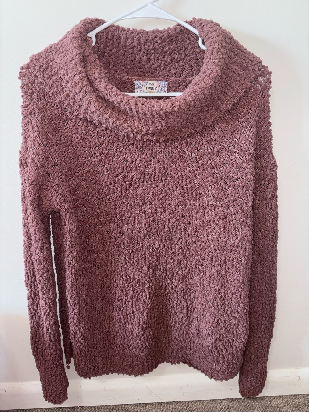 Pink Republic Mauve Textured Cowl Neck Sweater